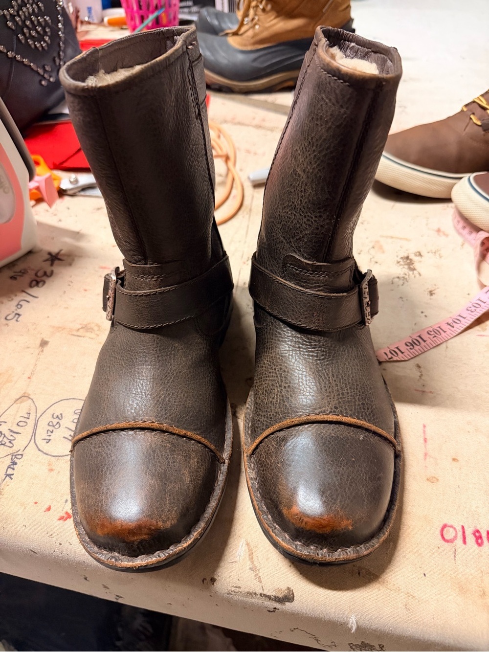 UGG Australia Brown Leather Shearling Lined Engineer Moto Boots Mens Size 8